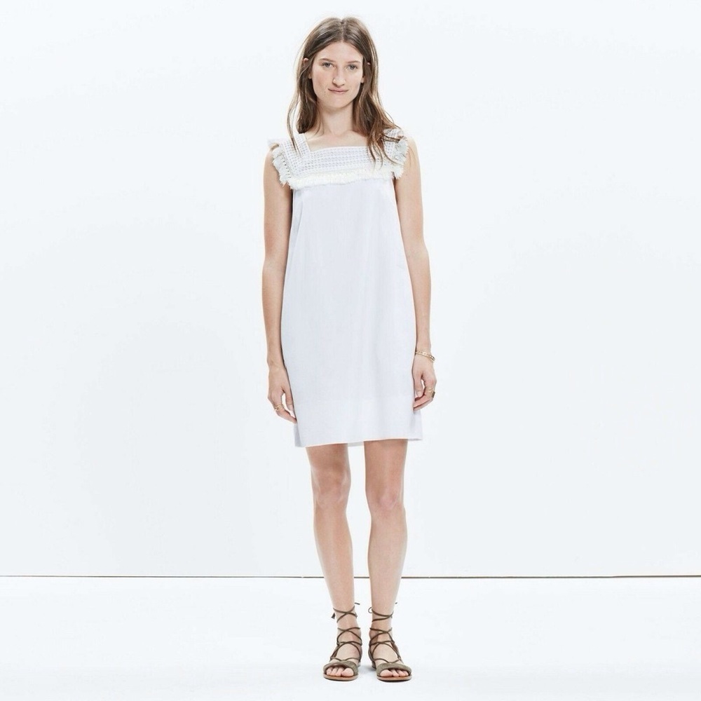 Madewell Sundream Fringe Shift Dress in White Size 8.